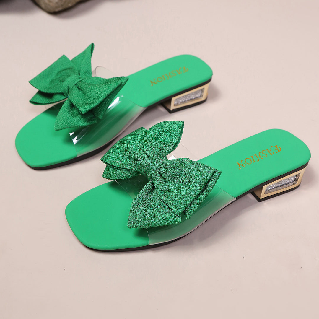 Damen Slippers mit modischem Schleifendesign und transparentem Riemen R&B