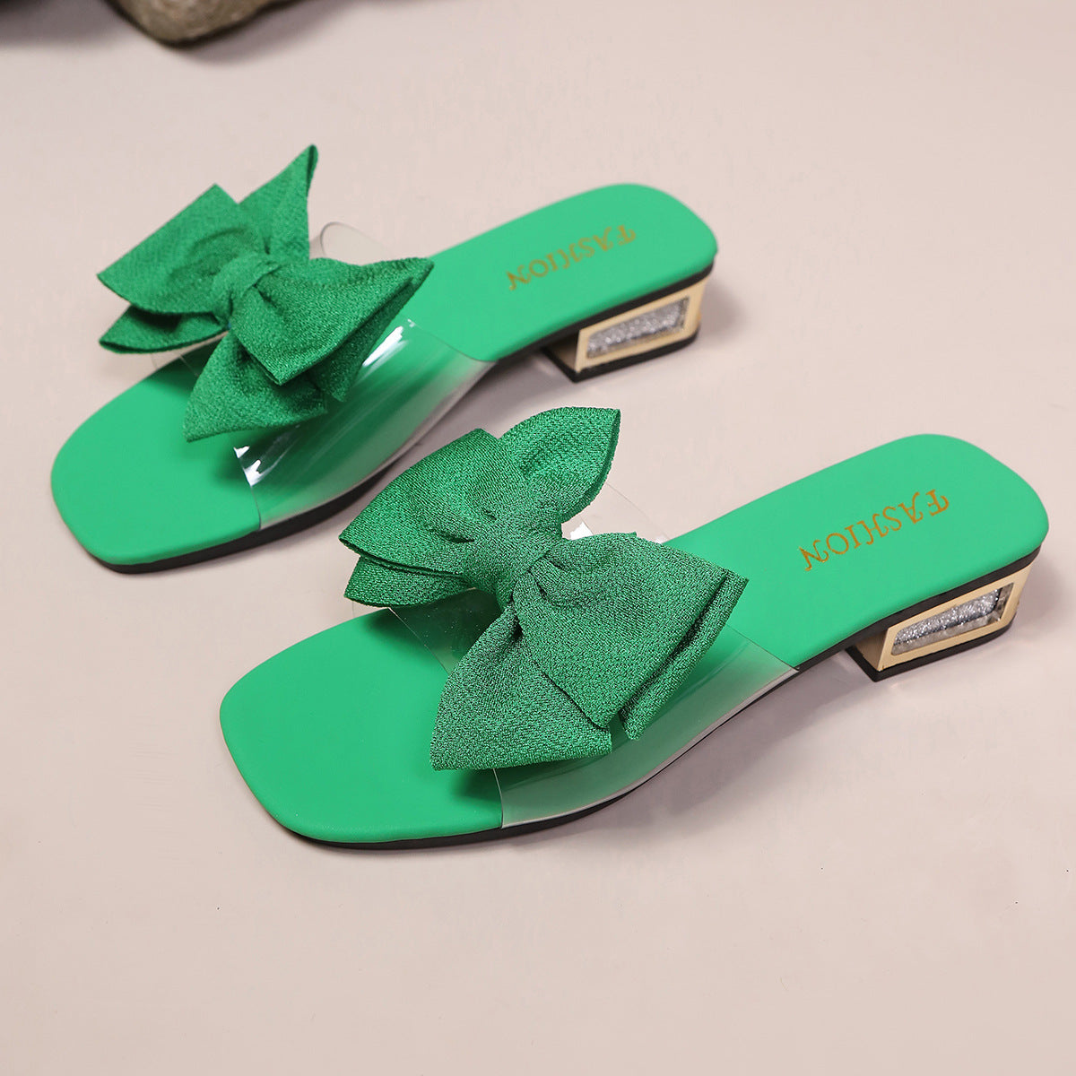 Damen Slippers mit modischem Schleifendesign und transparentem Riemen R&B