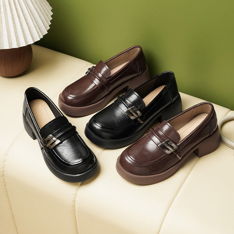 Damen Elegante Blockabsatz Mokassins mit modischem Schnallen-Detail R&B