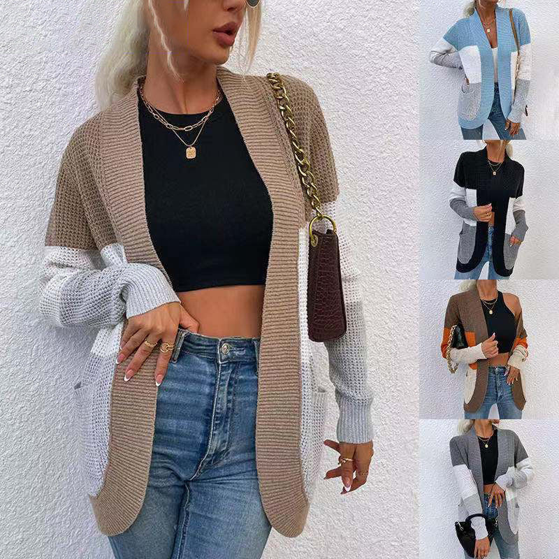 Damen Strickjacke mit modernen Farbblockdetails und praktischen Taschen R&B
