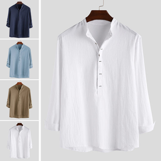 Herren Langarm-Henley-Hemd mit feinen Knopfdetails und lässigem Schnitt R&B