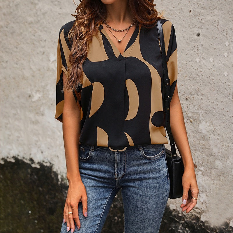Damen Bluse mit modischem Grafikdruck und lockerer Passform R&B