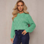 Damen lässiger Grobstrickpullover mit modernem Zopfdesign und gemütlichem Schnitt R&B