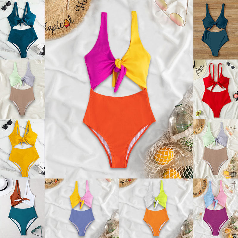 Damen Hochtaillierter Bikini mit verstellbaren Trägern und Knotendetail R&B