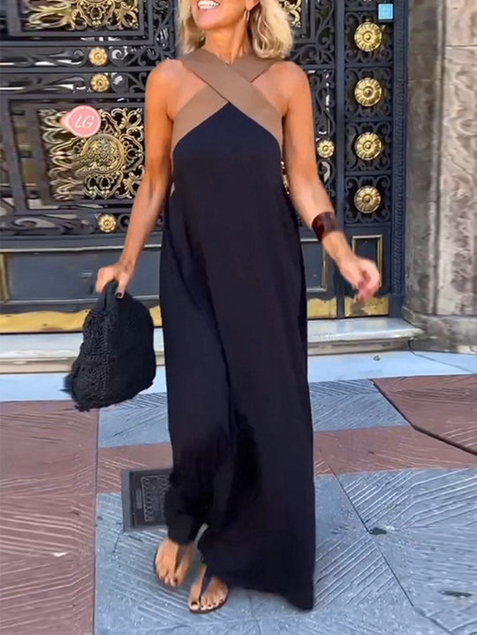 Damen Maxikleid mit modernem Cross-Design und fließendem Schnitt Heidi-Mode