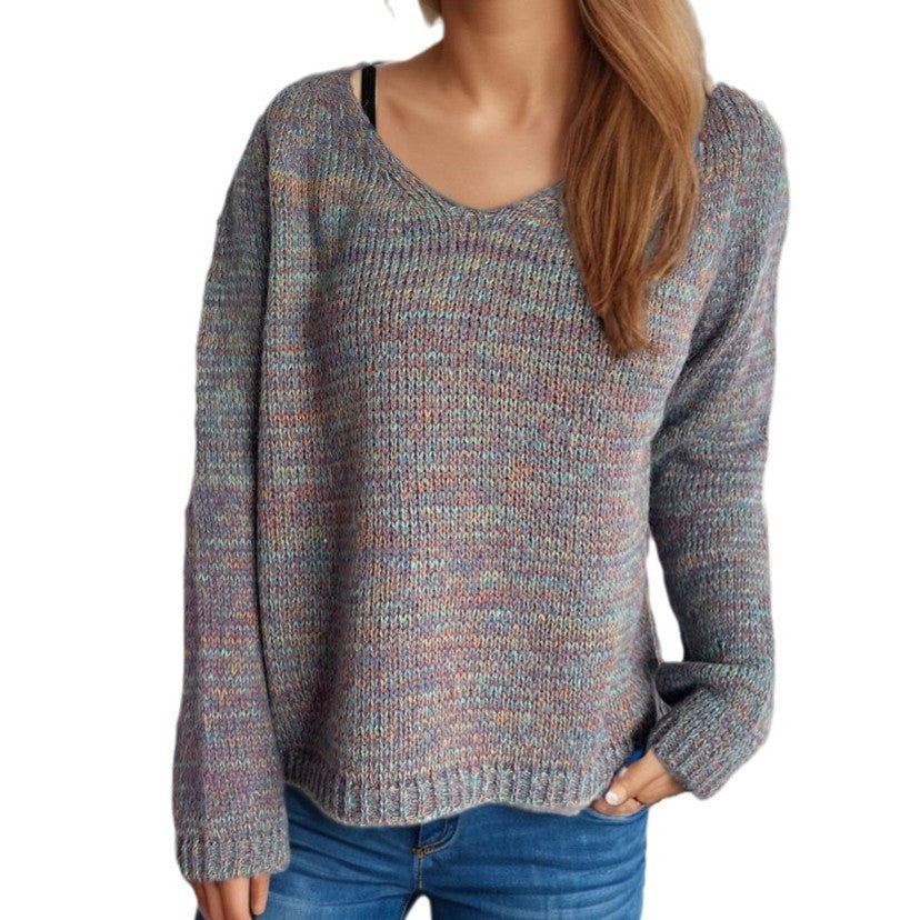 Damen lässiger V-Ausschnitt Pullover mit strukturiertem Maschenmuster R&B