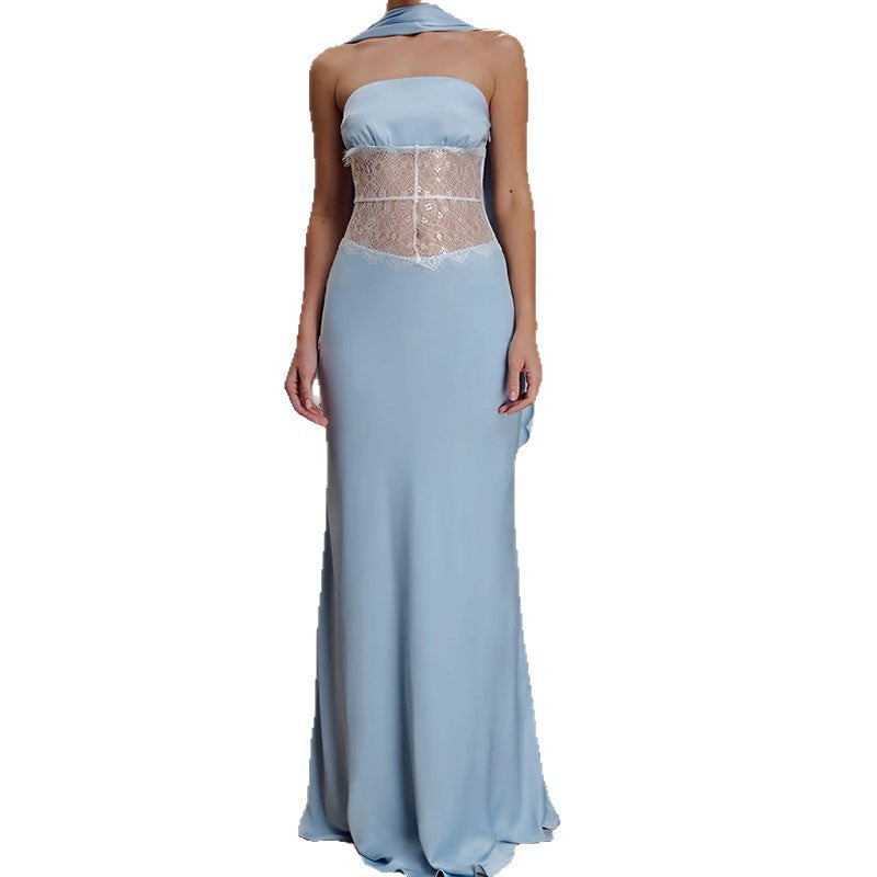 Damen Hochwertiges Abendkleid mit floralem Spitzenoberteil R&B
