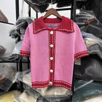 Damen Kurzarmpullover mit kontrastierenden Details R&B