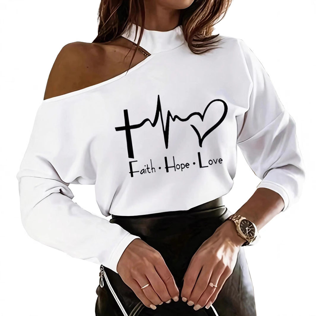 Damen Lässiges Off-Shoulder Sweatshirt mit inspirierendem Aufdruck R&B