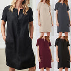 Damen lässiges Leinenkleid mit Knopfleiste und praktischen Taschen R&B