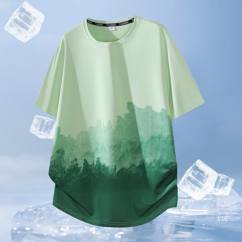 Unisex Nan Oversized Kurzarmshirt mit Aquarelldruck, atmungsaktivem Meshgewebe und legerer Passform R&B