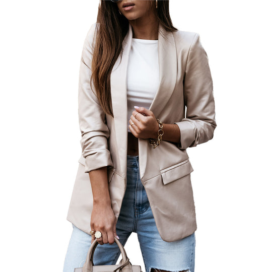 Damen Eleganter Lederblazer mit modernem Schnitt und funktionalem Design R&B
