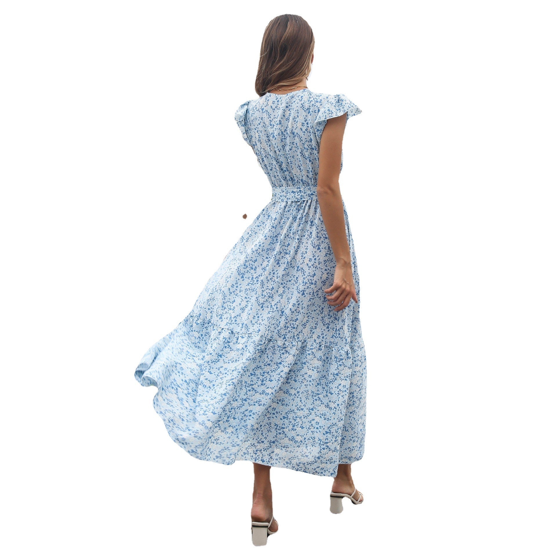 Damen Maxikleid mit floralem Muster und Taillengürtel R&B