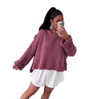 Damen oversized Strickpullover mit strukturiertem Lochdesign und lässigem Schnitt R&B