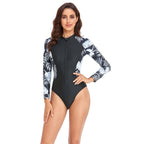 Damen Sportlicher Einteiler mit floralem Design und Reißverschluss