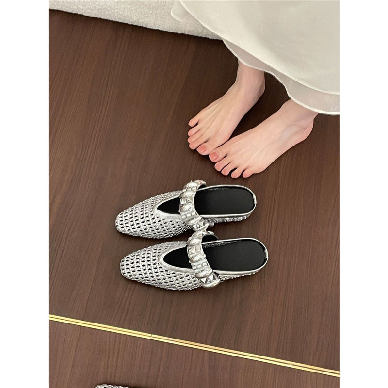 Damen offene Mules mit dekorativem Riemen und modischem Design R&B
