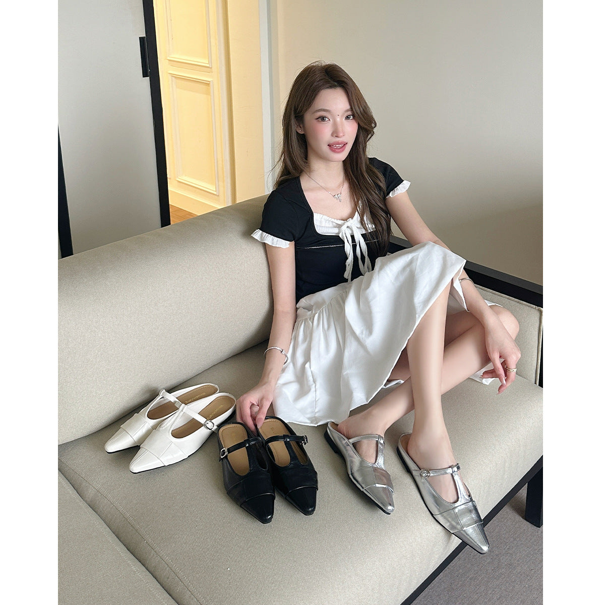Damen elegante Slingback-Mules mit modischem Schnallenverschluss