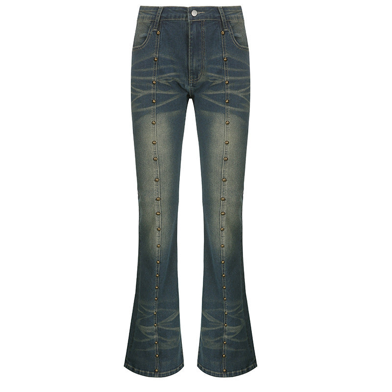Damen Flared Jeans mit dekorativen Knopfdetails und herausragendem Denim-Finish R&B