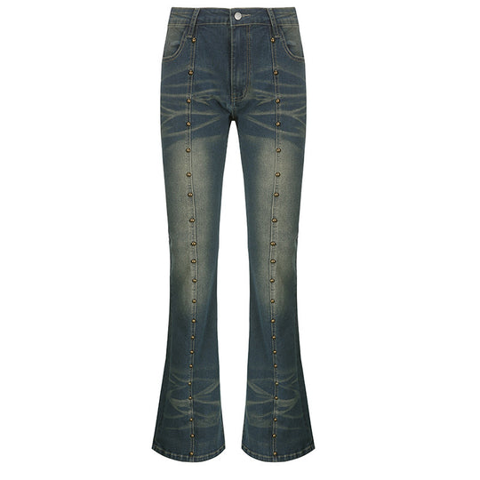 Damen Flared Jeans mit dekorativen Knopfdetails und herausragendem Denim-Finish R&B