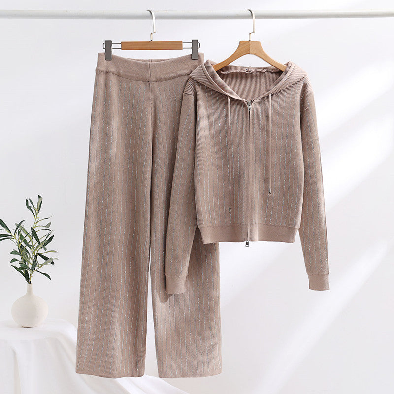 Damen modisches Loungewear-Set mit hohem Kragen und Reißverschluss R&B