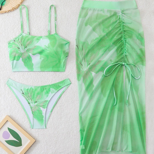 Damen Bikini-Set mit floralem Balconette-Oberteil und transparentem Wickelrock R&B
