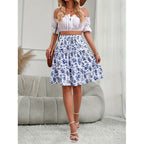 Damen Floral Midi-Rock mit voluminösem Schnitt und elastischem Bund R&B