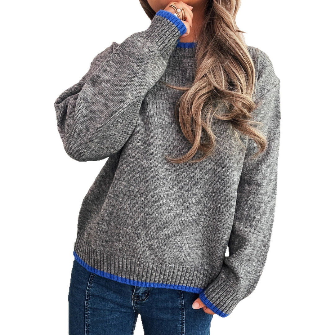 Damen gemütlicher Strickpullover mit kontrastierenden Bündchen und lässigem Schnitt R&B