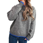 Damen gemütlicher Strickpullover mit kontrastierenden Bündchen und lässigem Schnitt R&B