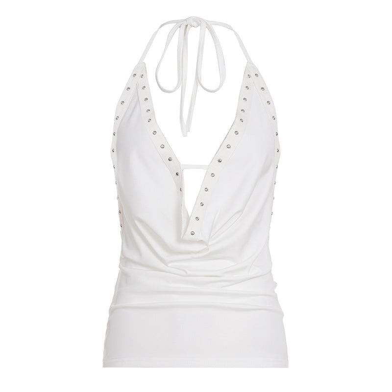 Damen Haltertop mit verführerischem V-Ausschnitt und eleganten Nietenverzierungen R&B