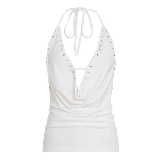 Damen Haltertop mit verführerischem V-Ausschnitt und eleganten Nietenverzierungen R&B