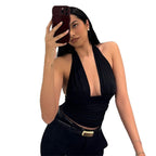 Damen Elegantes Crop-Top mit tiefem V-Ausschnitt und Wickeldetails R&B