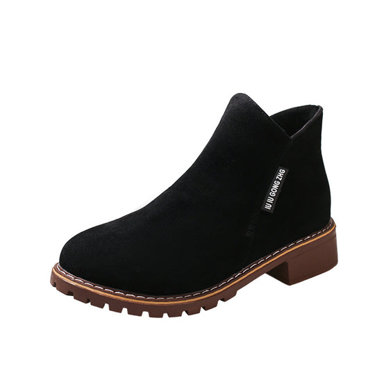 Damen nan knöchelhohe Velourslederimitat-Stiefelette mit robuster Traktorsohle und Komfortabsatz R&B