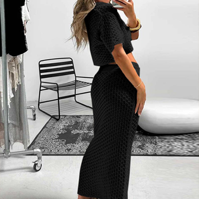 Damen gehäkeltes Crop-Top und Maxi-Rock Set R&B