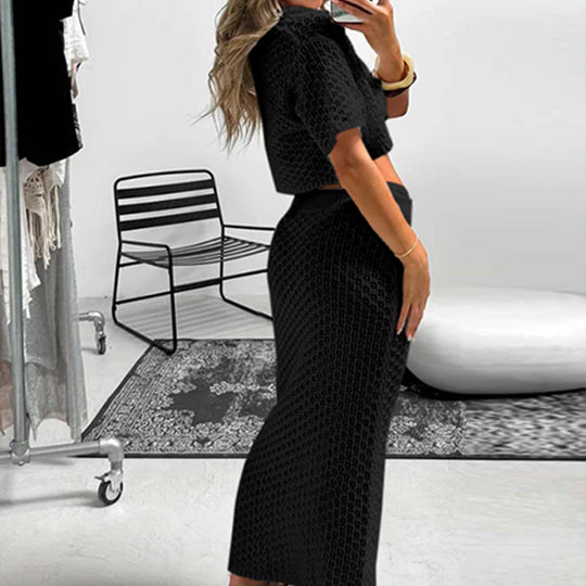 Damen gehäkeltes Crop-Top und Maxi-Rock Set R&B