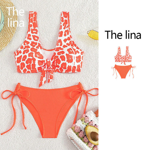 Damen Triangel-Bikini Set mit verspieltem Leopardenmuster und praktischen Bindebändern R&B