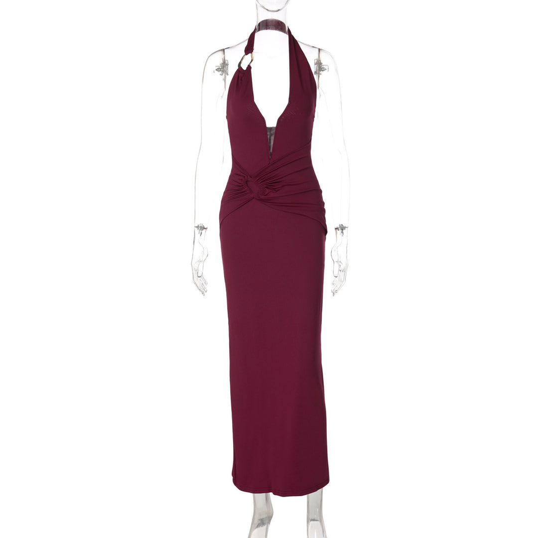 Damen Elegantes Maxikleid mit tiefem V-Ausschnitt und innovativen Drapierungen R&B