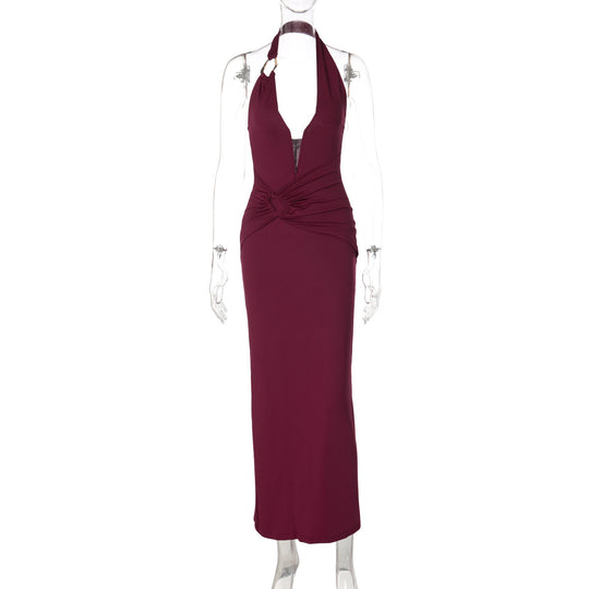 Damen Elegantes Maxikleid mit tiefem V-Ausschnitt und innovativen Drapierungen R&B