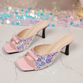 Damen Glamouröse Plateau-Pantoletten mit glitzerndem Obermaterial und dekorativen Details