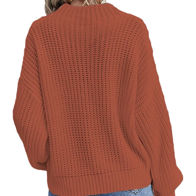 Damen lässiger Strickpullover mit tiefem Rundhalsausschnitt und lockerer Passform R&B