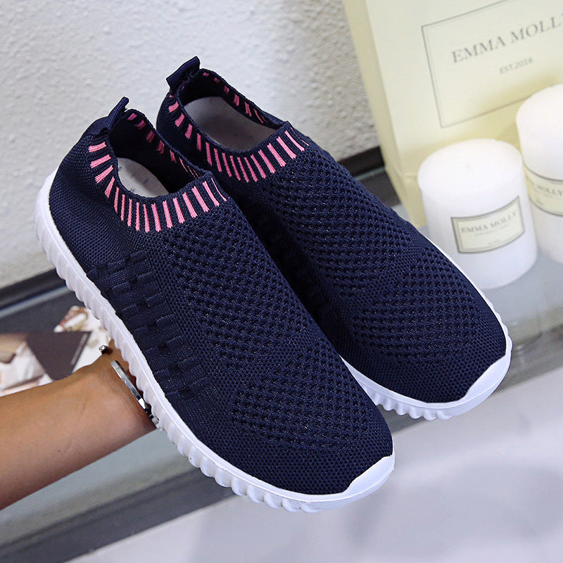 Damen atmungsaktive Slip-On Sneakers mit flexiblem Strickdesign R&B