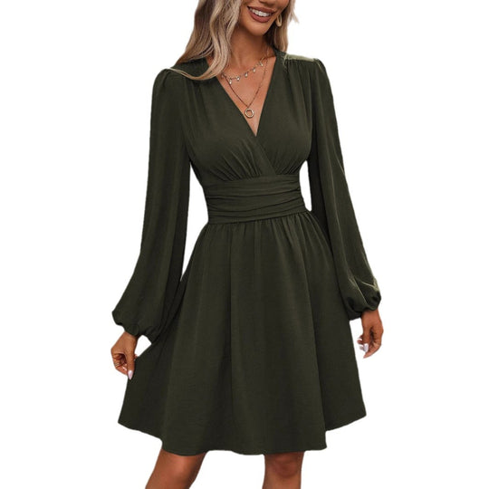Damen Wickelkleid mit schickem V-Ausschnitt und voluminösen Ärmeln R&B