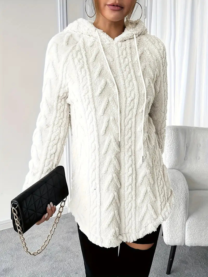 Damen Flauschiger Kapuzenpullover mit Zopfdesign R&B