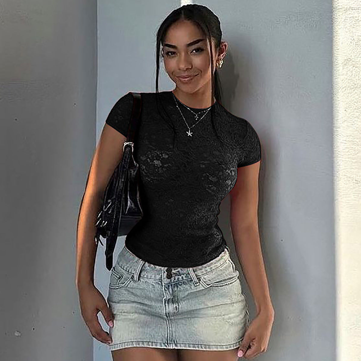 Damen Spitzen-Crop-Top R&B