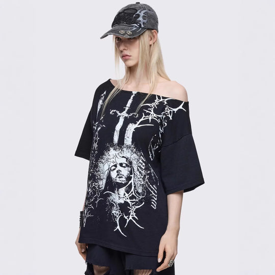 Damen Oversized T-Shirt mit kreativem Grafikdesign R&B