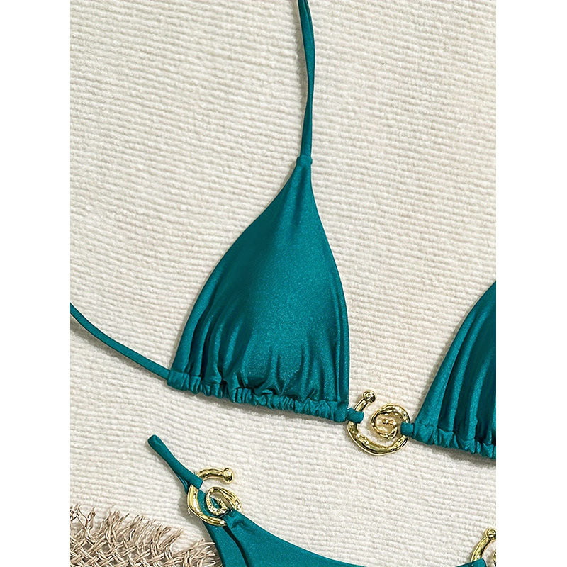 Damen Triangel-Bikini mit eleganten Goldakzenten und verstellbaren Trägern R&B