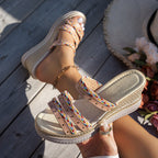 Damen Wedge-Pantoletten mit geflochtenem Riemendesign und modischen Akzenten R&B