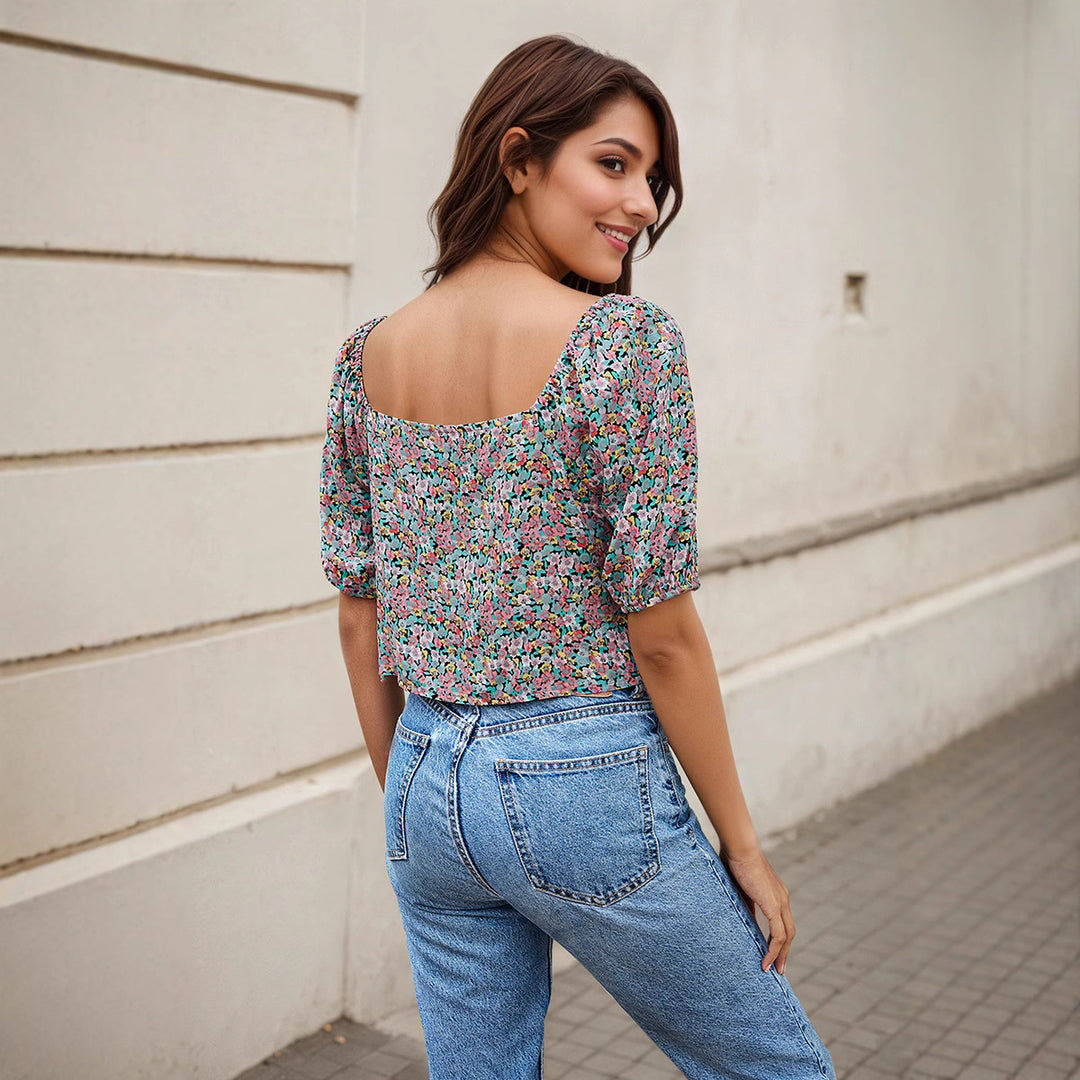 Damen Bluse mit floralem Design und gerafftem Detail R&B