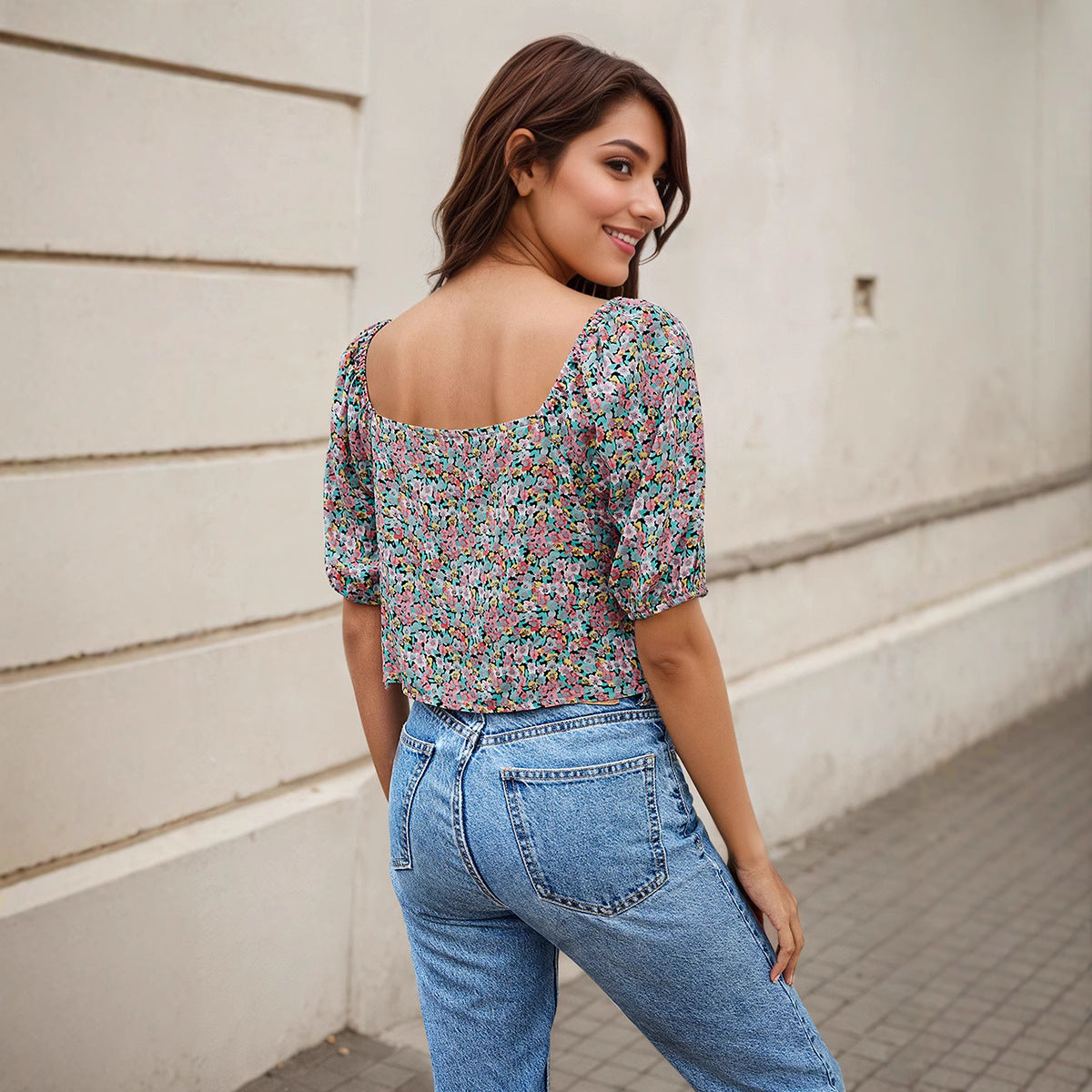 Damen Bluse mit floralem Design und gerafftem Detail R&B