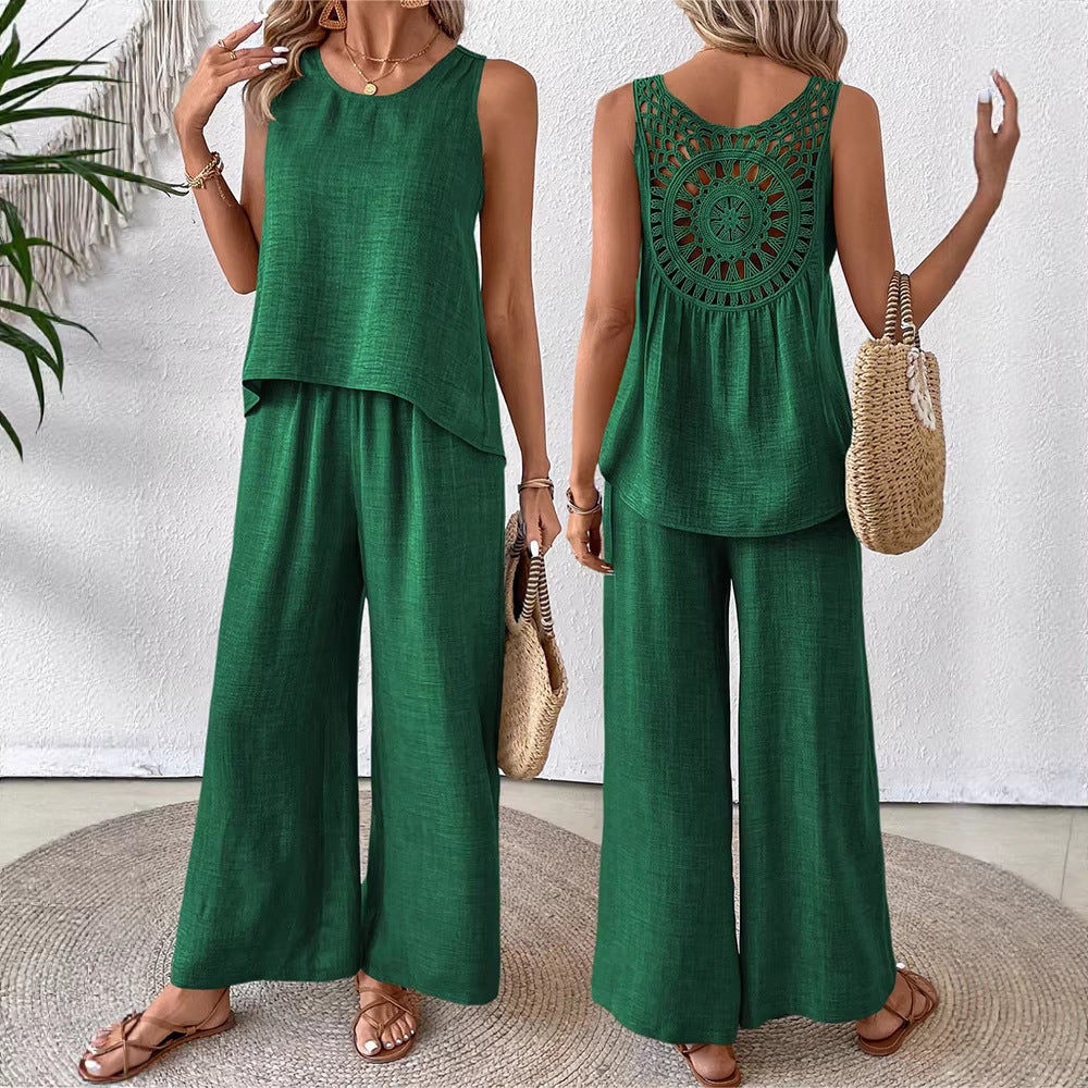 Damen luftiges Sommer-Set mit gehäkeltem Rückenteil und weitem Schnitt R&B