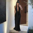 Damen Maxikleid mit tiefem V-Ausschnitt und eleganten Drapierungen R&B